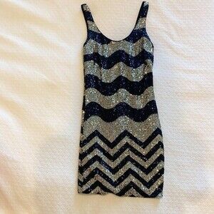 Black and Gold Sequin Cocktail Dress